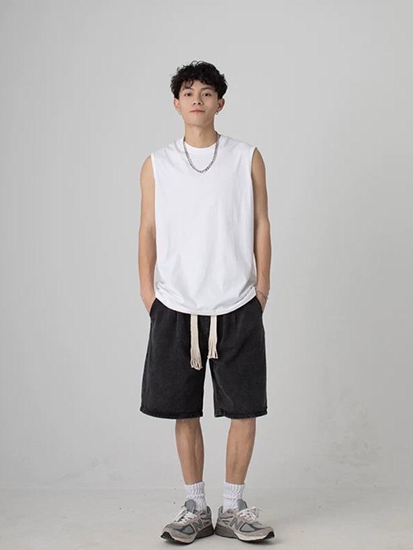 Summer Men's Sleeveless Tank Top Crew Neck Basketball Fitness Training Vest Solid Loose Breathable Quick-Dry Athletic Shirt