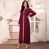 Women Muslim Fashion Loose Dress Ramadan Eid Abaya Dubai Turkey Islam Hand Stitch Drill Cowl-Neck Pullover Clothing