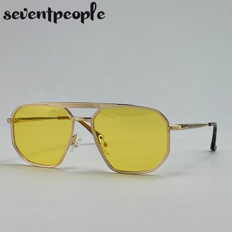 Classic Square Punk Sunglasses Men  Luxury Brand Vintage Metal Frame Polygon Sun Glasses Trendy Double Beam Shades For Male