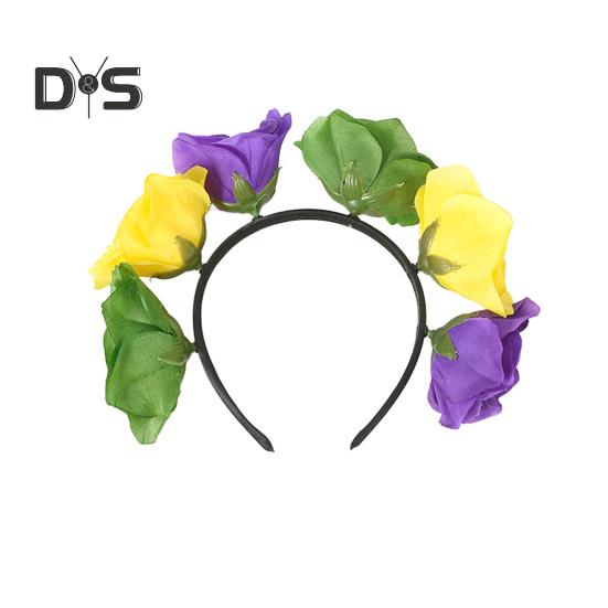 

Женская повязка на голову Марди Гра, цветная искусственная роза, головной убор для вечеринки, повязка на голову с цветочной короной, аксессуары для подростков, взрослых, карнавальный костюм для вечеринки зелёный/жёлтый