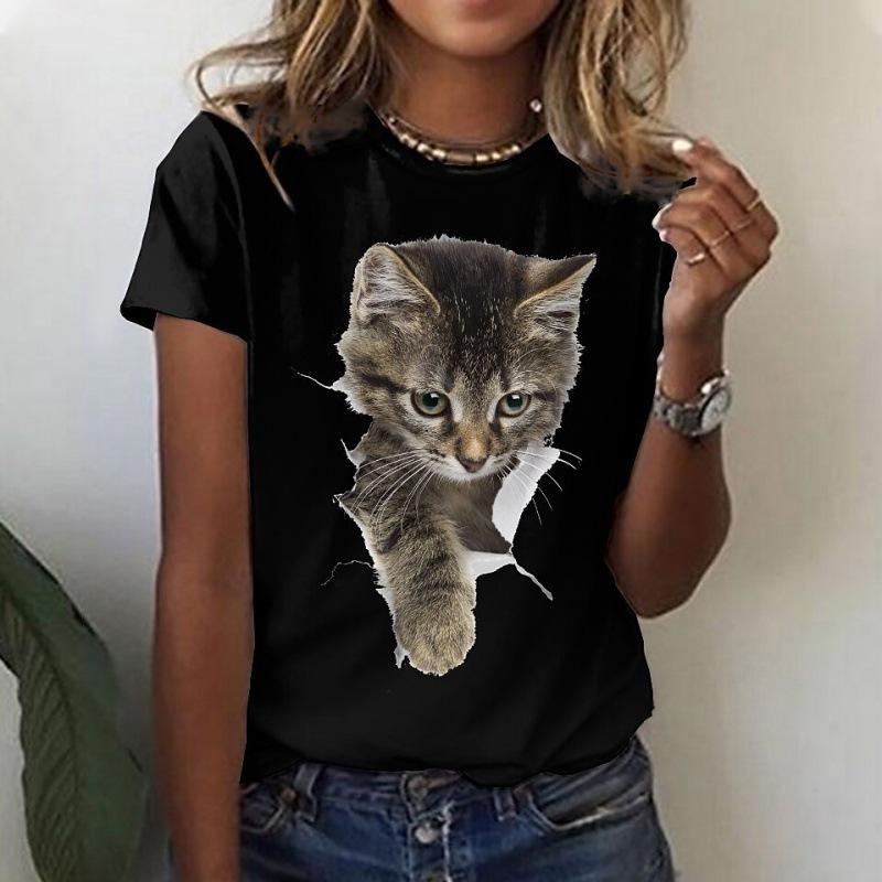 Damen Rundhals Tier Serie 3D Digital bedrucktes Kurzarm T-Shirt