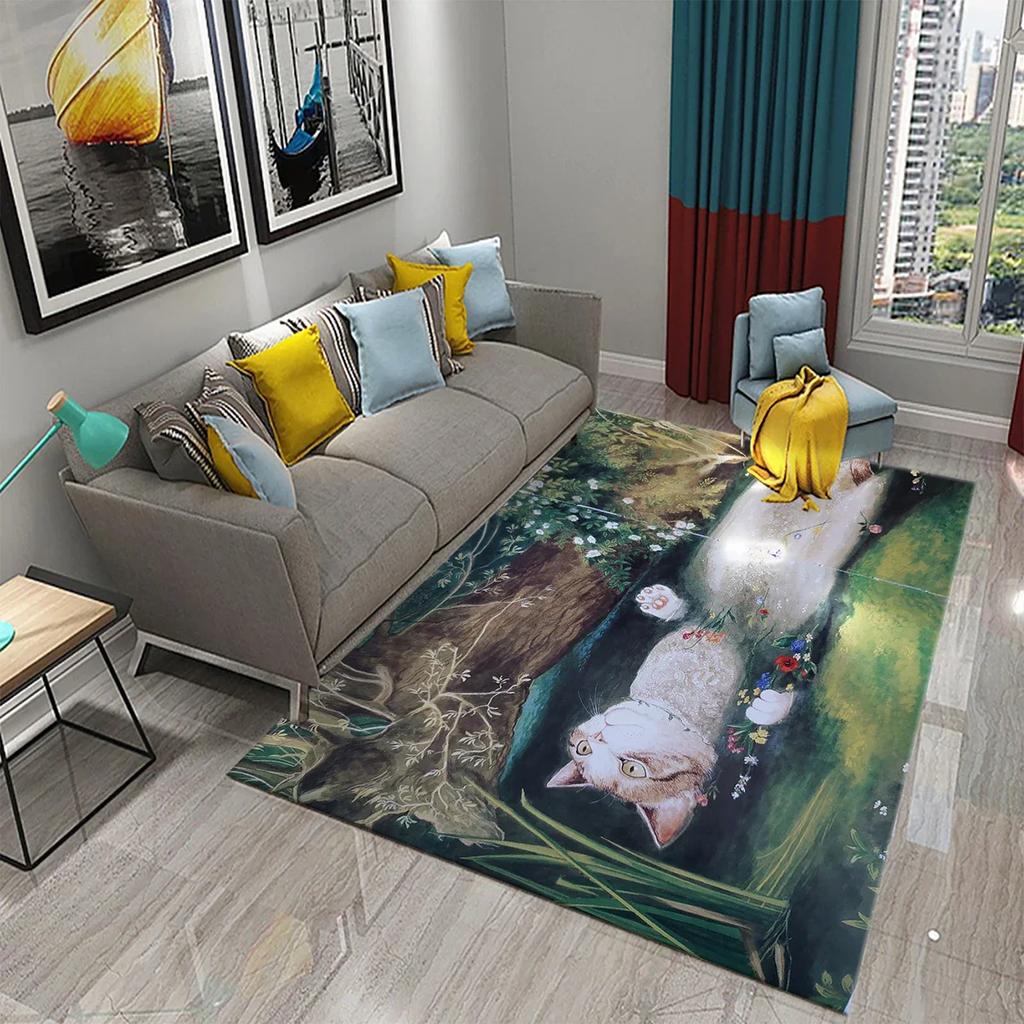 Cute Cat Oil Painting Carpet Bathroom Modern Non-slip Door Mat Kitchen Home Living Room Bedroom Funny Kitty Decor Floor Area Mat
