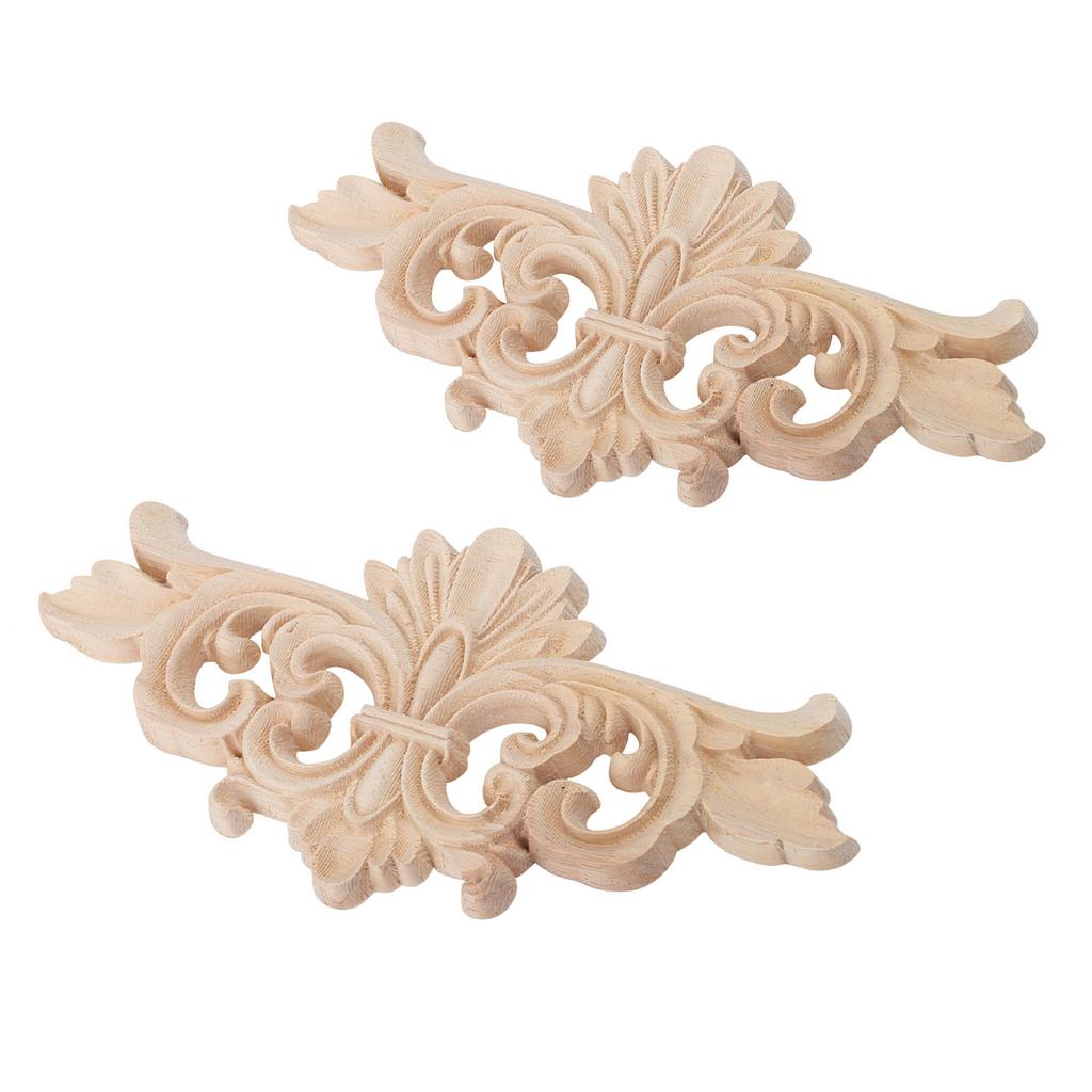 2Pcs Flower Carved Long Onlay Applique Carving Decal Furniture Decoration (#1: 16*7.5cm)