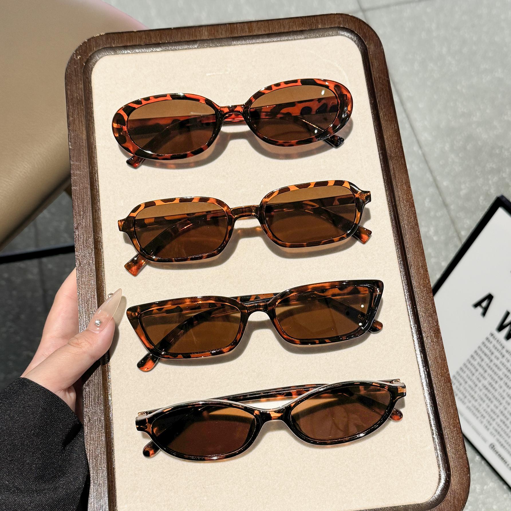 

4Pcs Fashionable Mixed Glasses Set, Oval-Shaped Glasses, Chic Black, Tortoiseshell Glasses, Suitable for Daily Wear