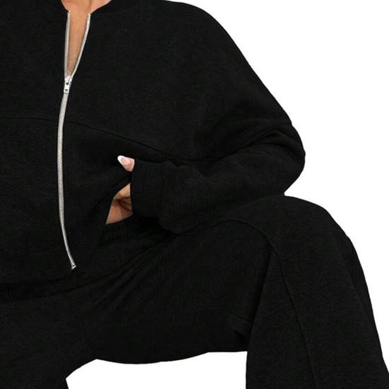 Damen 2-teiliges Outfit Herbst Langarm Reißverschluss Sweatshirt Und Weite Hosen Trainingsanzug Lässige Lounge Sets
