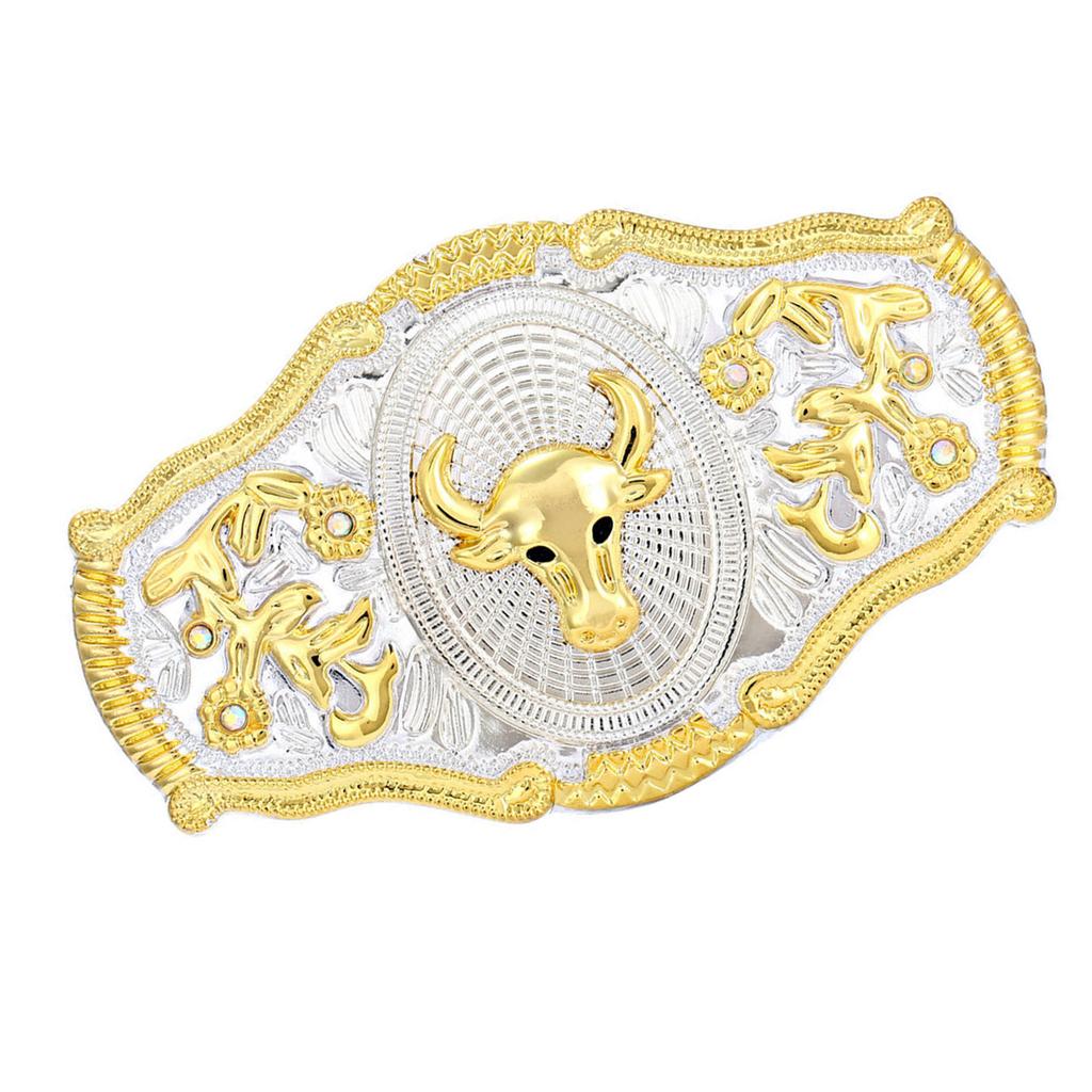 Vintage Western Cowboy Belt Buckle For Men Heavy Bull Longhorn Design Magnetic Clasp Double Sided Zinc Alloy