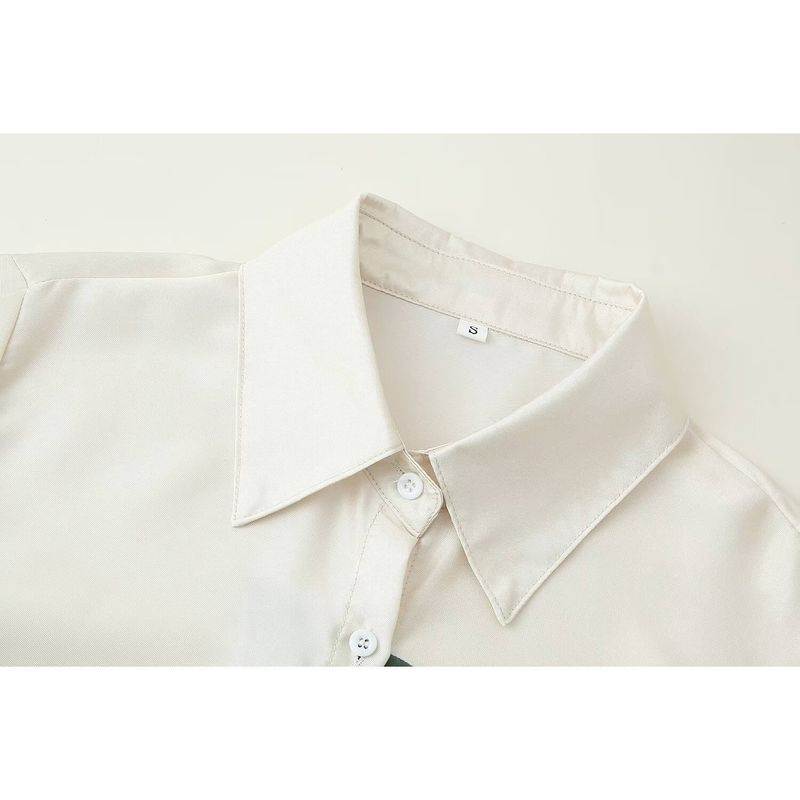 Kaslead New Arrival Women's Fashion Style Lapel Short Sleeve Satin Print Shirt Casual Shorts Suit