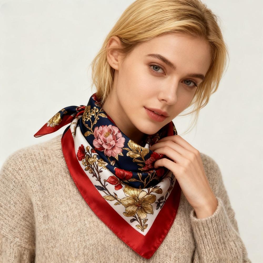68Cm Wreath Pattern Scarf Women'S Autumn And Winter Polyester Fiber Flower Printed Scarf Warm Sun Protection Neck Shawl