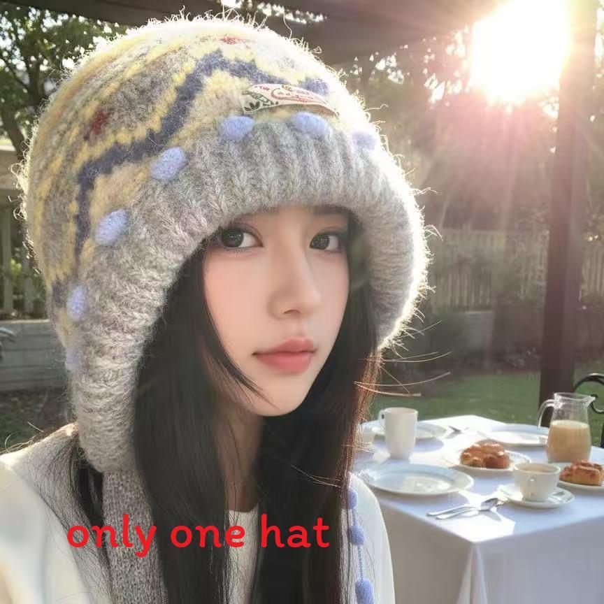 Fair Isle Vintage Knitted Beanie Hat For Women Winter Warmth And Ear Protection