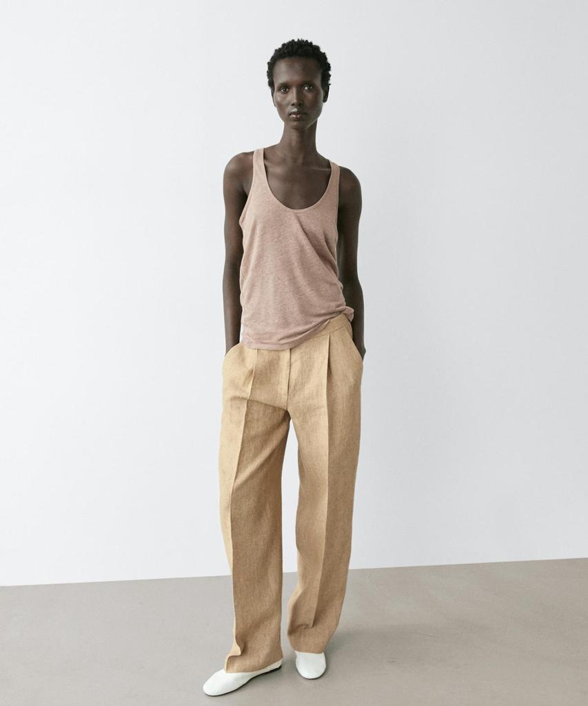 Masimodutti Dart Detail Linen Fluid Pants
