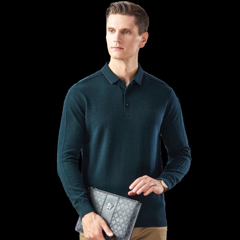 Antonio Men's 100% Merino Wool Long Sleeve Polo Shirt