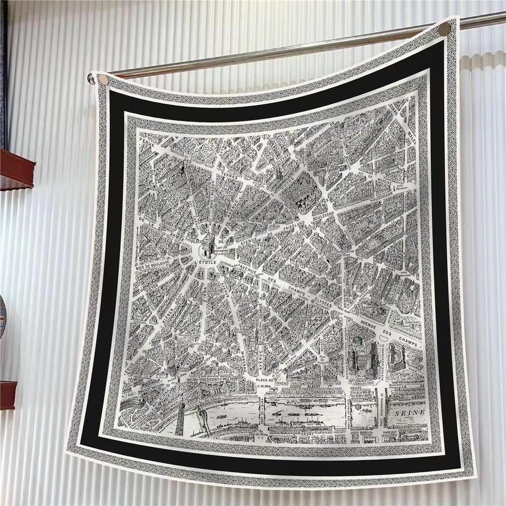 90cm Large Twill Silk Scarf: High-Quality, Fashionable Square Print, Versatile Shawl with Sun Protection