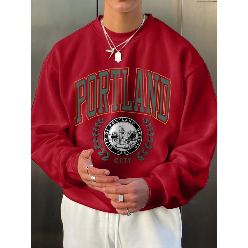 Men'S Fashion Creative Minimalist Print Sports Casual Commute Versatile Long Sleeve Loose Round Neck Sweatshirt, Lingmo