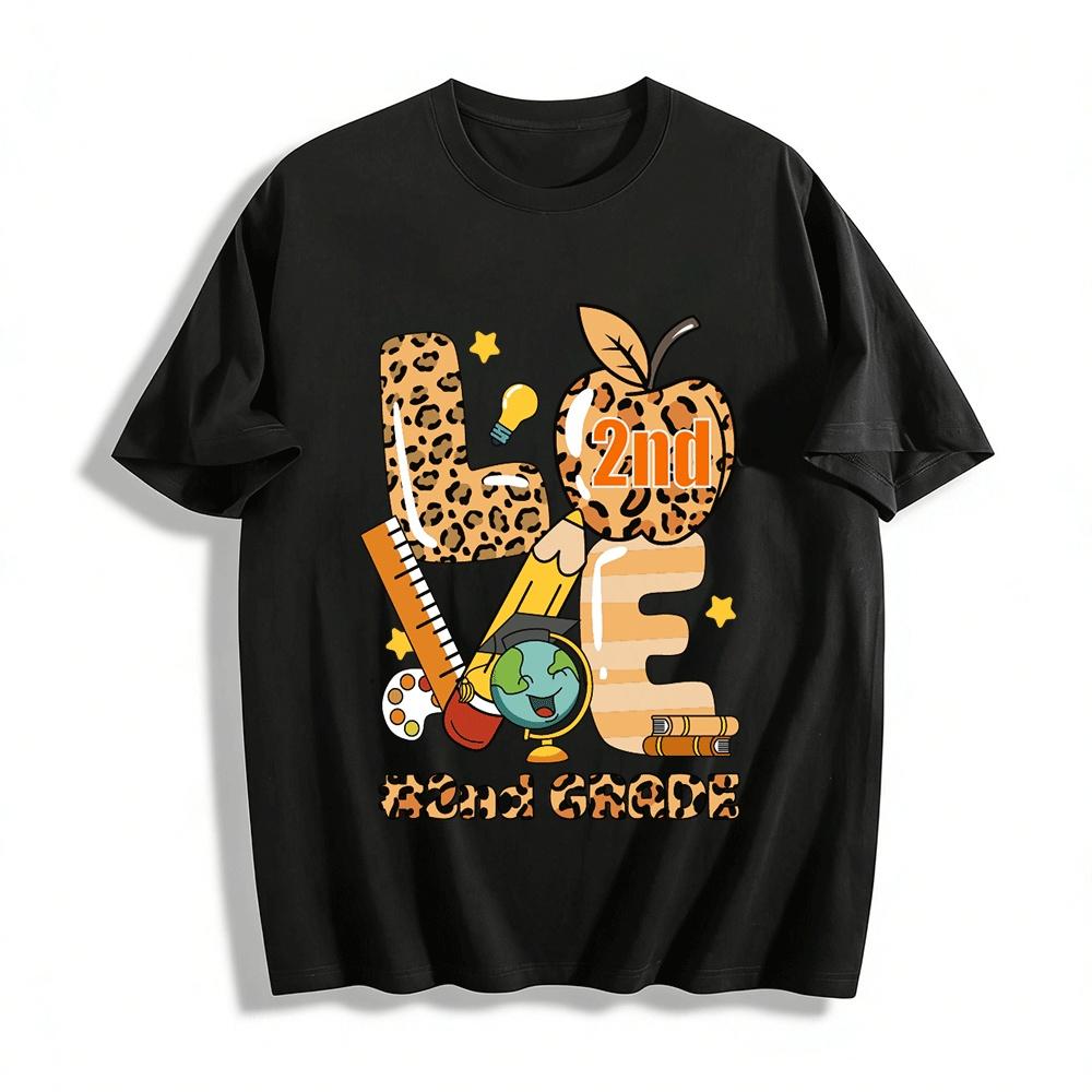 

Leopard Print LOVE 2nd Grade Back To School Teacher Student Top Pure cotton T-shirt XXS