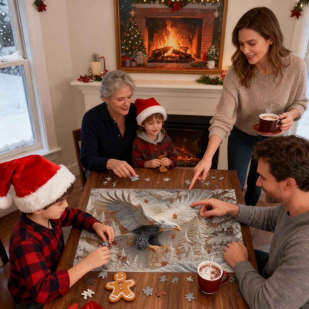 1000-Piece Carved Eagle Jigsaw Puzzle Majestic Bald Eagle Mid-Flight puzzle game a challenging bald eagle puzzle game artistic