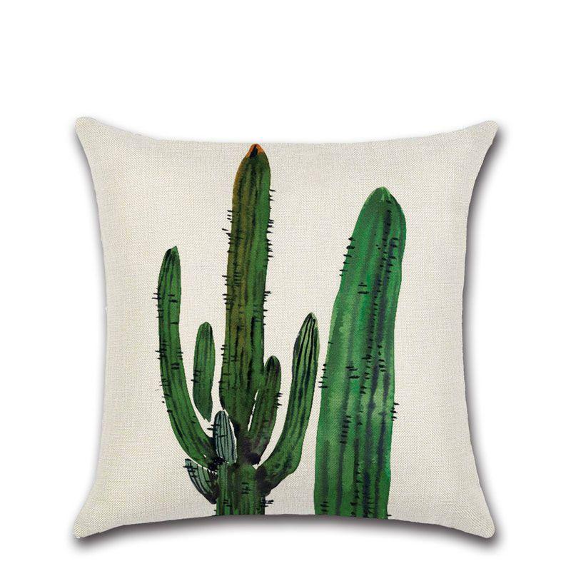 Premium Quality Cotton Linen Square Pillow Cover Featuring Tropical Cactus Design