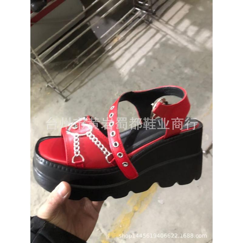 Summer New Buckle Muffin Thick-soled Fish Mouth Sandals Solid Color Fashion, Thick-soled Large-size Wedge Heel Sandals Women