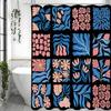Floral Plant Collage Blue Pink Shower Curtain, Bathroom Decorative Shower Curtain, Waterproof Shower Curtain with Hooks