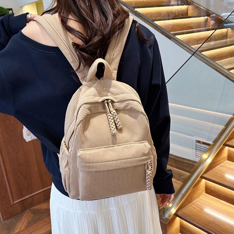 New Versatile Fashion Women Corduroy Backpacks College Women Solid Color School Backpacks Travel Shoulder Bags for Teenagers