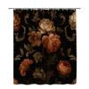 Cortina de Ducha Floral Marrón Oscuro Elegante Patrón de Rosas Estilo Barroco Vintage Lujosa Decoración de Baño Impermeable Montaje Rápido