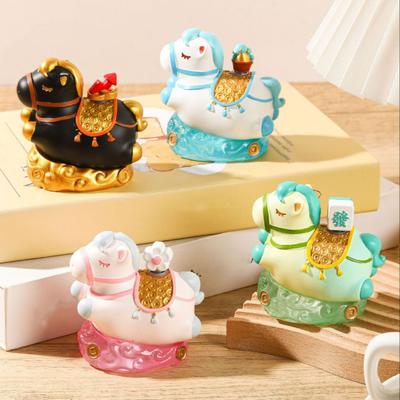 Chinese Style Cartoon Horse Figurine Bring Good Luck Fortune Hand-painted Resin Pony Statue Home Office Desktop Feng Shui Decoration Ornament