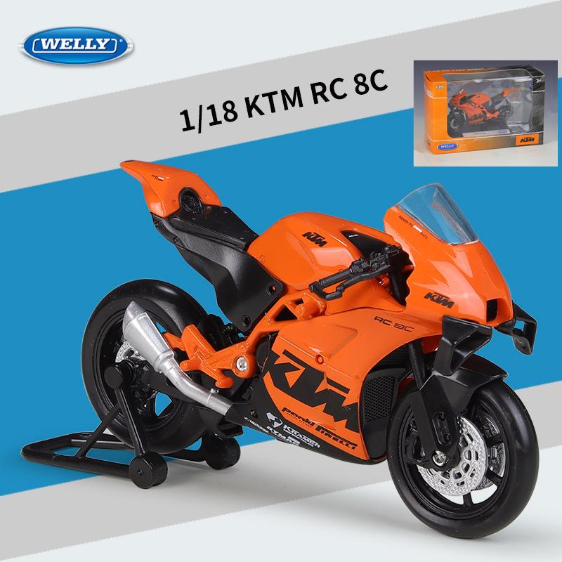 Welly 1/18 KTM RC 8C Alloy Street Sports Motorcycle Model Diecasts Metal Road Racing Motorcycle Model Simulation Childrens Gifts