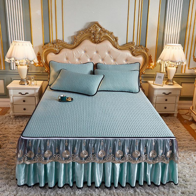 3pcs Bedding Set European Luxury Summer Cooling Bedspread Latex Ice Silk Elegant Bedcover Zipper Removable Quilted Bedspread