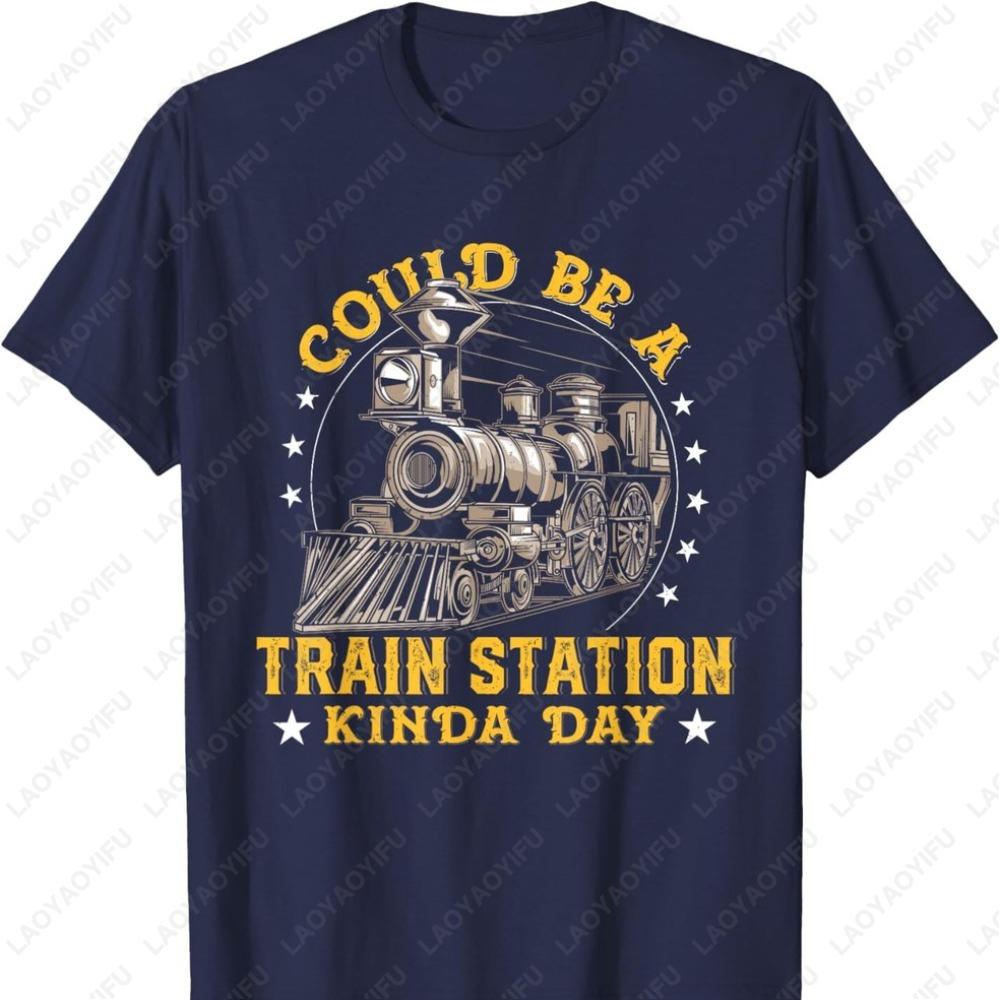 Retro Rail Vibes Could Be A Train Station TShirt Vintage Locomotive Design Cotton Urban Explorer Unisex Printed Tshirt Tops