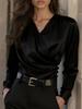 2026 European Autumn Women's Satin V-Neck Slim-Fit Top - Versatile & Stylish