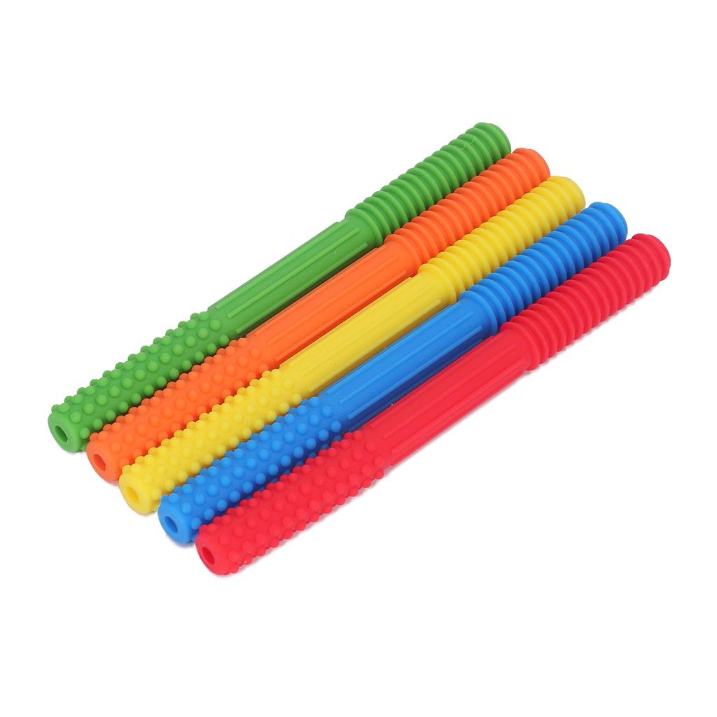 5Pcs Baby Teething Tubes Toy Silicone Bite Resistant 5 Colors Baby Chew Straw for Infants Toddler