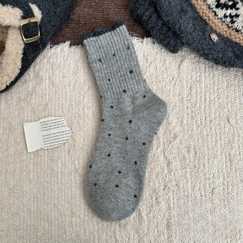 Sock - Winter Polka Dot Soft Lace Versatile Mid-calf Socks with Stretch, Soft Fabric, Comfortable and Warm Wool Socks