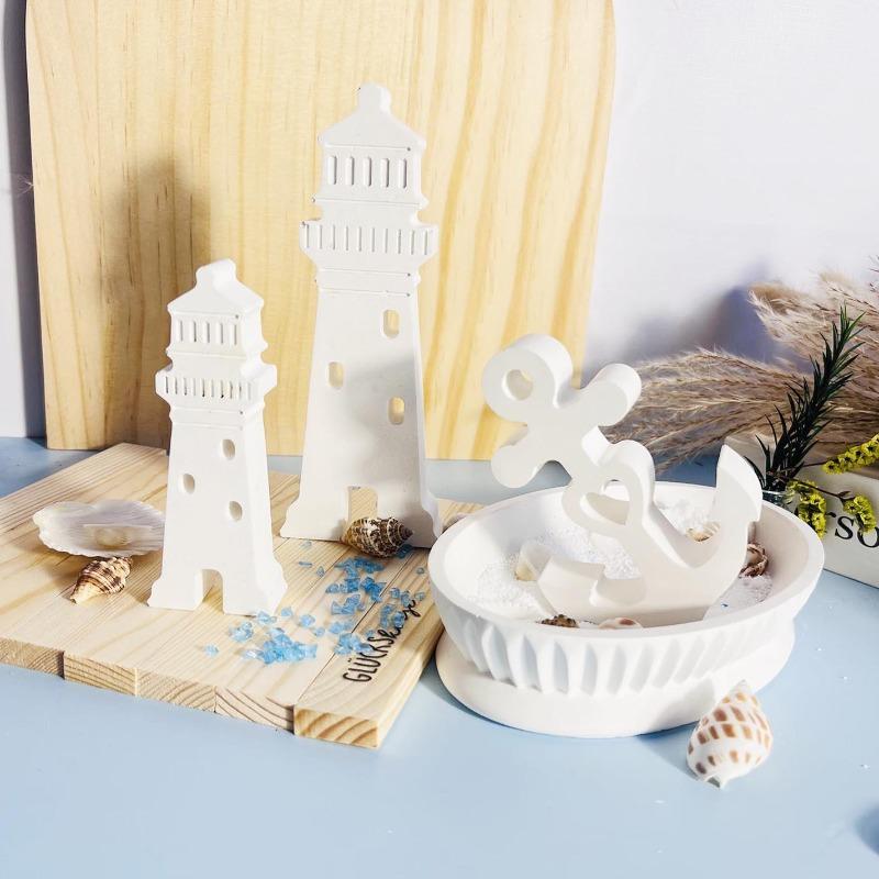 Lighthouse Aromatherapy Plaster Clay Mold Lighthouse House Shape Candle Soap Silicone Mold Seaside House Ornaments Casting Mould