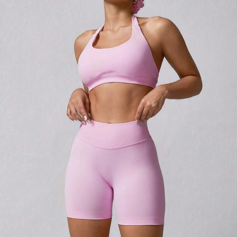 Summer neck high-end sports underwear yoga shorts set, a set of running fitness yoga clothes set for women