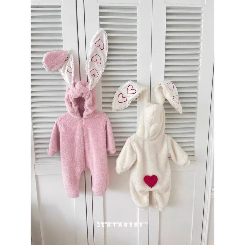 

Korean-Style Ins Plush Thickened Rabbit Onesie with Big Ears, Cute and Festive, Warm Outdoor Clothing for Autumn and Winter White 66 cm