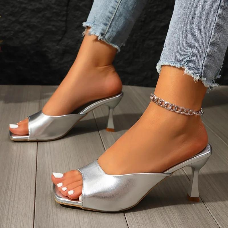 2024 Nová Móda Jednobarevné Univerzální Dámské Pantofle Otevřená Špička Boty s Rybí Tlamou Letní Pohodlné Dámské Boty Zapatos