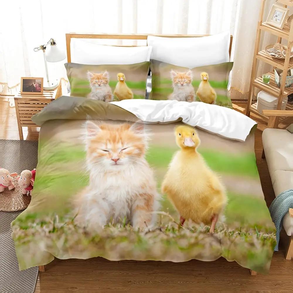 Cat Duvet Cover Set Lovely Animal Bedding Multiple Colour Bed Sets 2/3/PCS Quilt Covers/Pillowcases Twin/Full/Queen/King Size