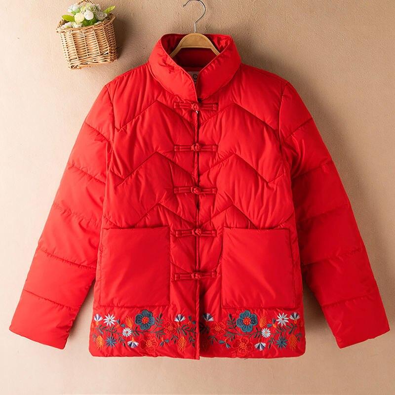 

Зимнее толстое пальто с хлопковой подкладкой и цветочной вышивкой в ​​национальном стиле, женские куртки в стиле ретро, ​​парка XXXL