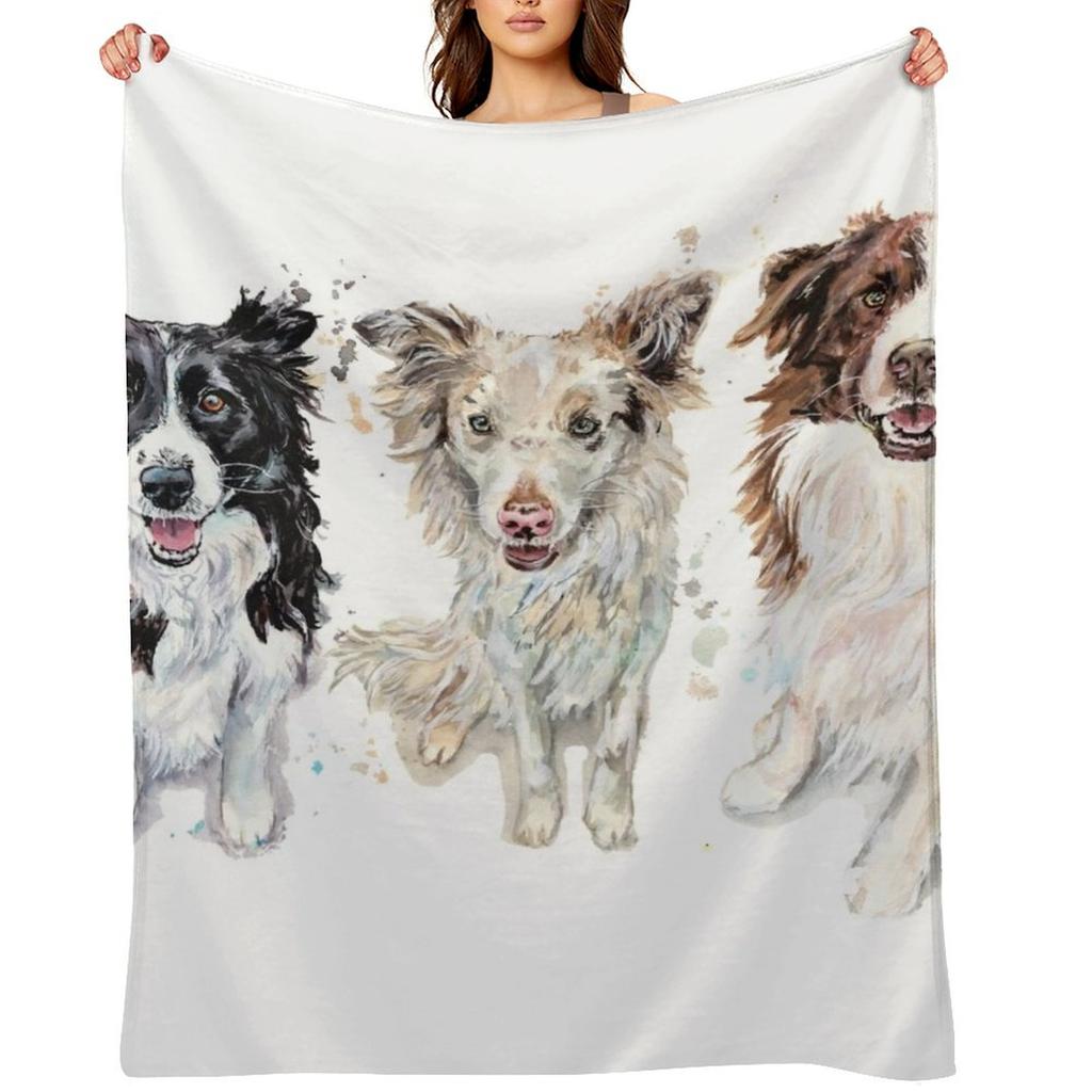 Aquarell Border Collies Überwurfdecke Beschwert Luxusmarke Weich Groß Dekorative Überwurfdecken