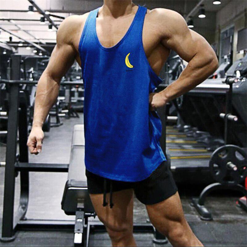 Muscleguys Banana Printed Mens Mesh Yback Training Wear Tank Tops Vneck Sports Causal Fashion Vest Singlets Gym Sleeveless Top Men
