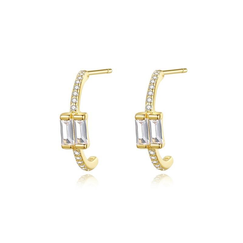 

BELLA BOX Cross-border 925 Sterling Silver Pin Earrings, Rectangular Zircon Stud Earrings, Simple French Fashion Light Luxury Earrings a pair золотий