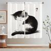 White Curtains for Living Room Ink Cat Painting Curls Kitchen Curtain Tiebacks Short Window Curtains 2 Pcs Set Partition Blinds