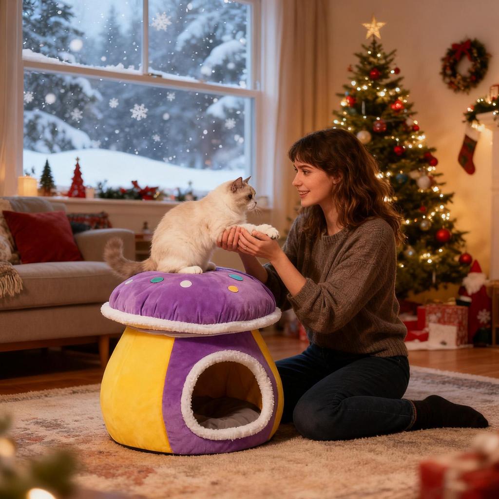 Cat Cave Bed Winter Warm Sleeping Nest With Removable Mat Cat Nest Bed For Puppy Animal Indoor Living Room Bedroom Balcony