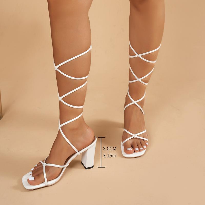 Fashion Sexy Solid White Narrow Band Sandals Women 2025 Summer Square Toe Cross Strap Sandals Fashion Super High Heel Party Dress Shoes