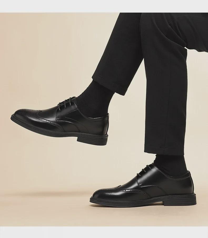 Men's Autumn Cowhide Brogue Leather Shoes: Formal, Business, and Casual British Style for Suits and Groom Attire.