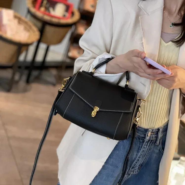 Women's Natural Cow Leather Shoulder Bags Female High Quality Messenger Crossbody Bag Ladies Fashi First Layer Cowhide Handbag