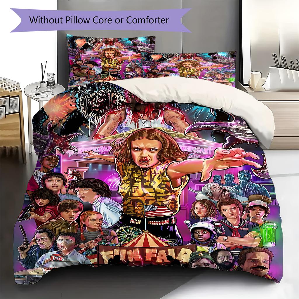 Stranger-thing Pattern Bedding Quilt Set Quilt Cover Pillowcase Home Decoration Gift (1 * Duvet Cover + 2 * Pillowcase, Without Core)