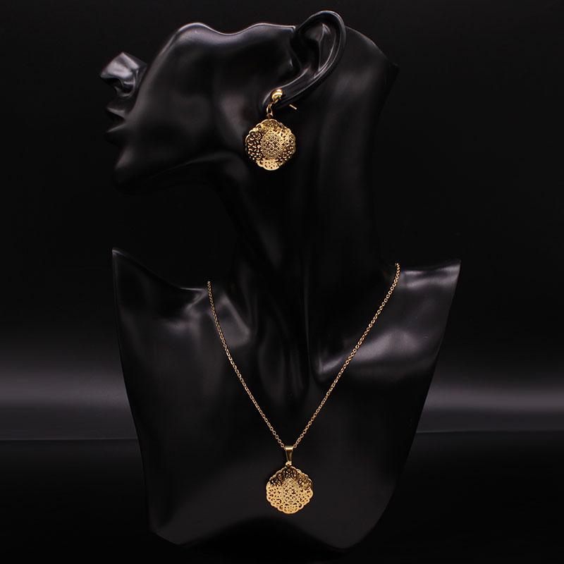 Islam Flower Stainless Steel Jewelry Sets for Women Gold Color Necklace Set Jewelry eensemble de bijoux en acier inoxydable luxe