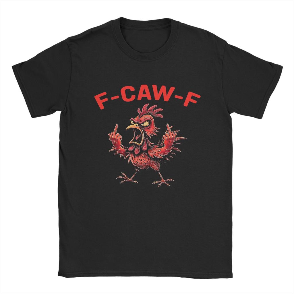 Vintage F-Caw-F-Chicken Shocked Rooster MeMe T-Shirts Men Round Neck Cotton T Shirt  Short Sleeve Tees Party Clothing