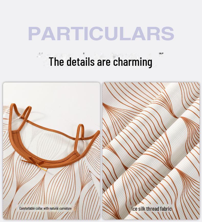 Women's Summer Ice Silk Two-Piece Nightdress with Breast Pads - Short-Sleeved, Sweet, Knee-Length