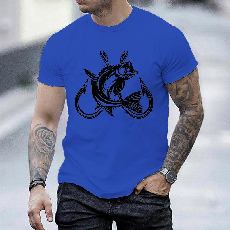 Unisex Crew Neck Fish Hook Fishing Graphic Short Sleeve Cotton Tee Casual Summer Streetwear Loose Basic Daily Outdoor Wear Top